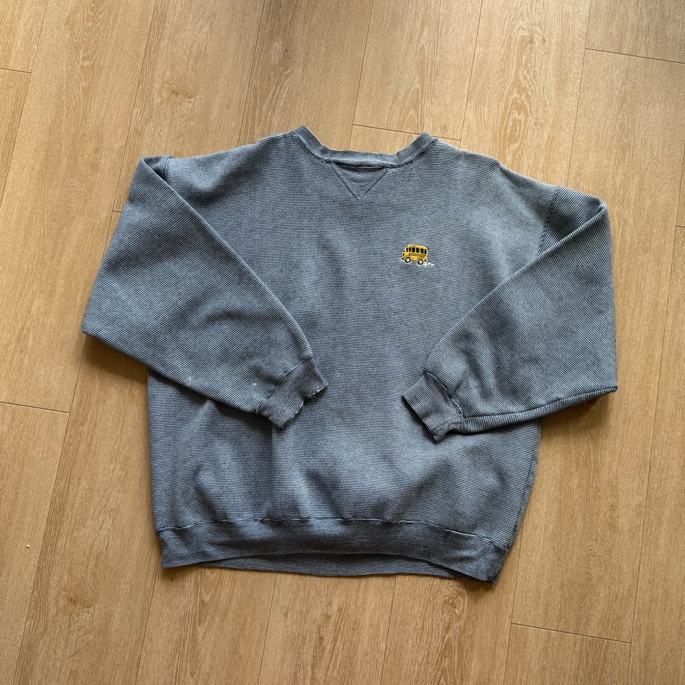 Lee vintage blue and white striped crewneck with school bus